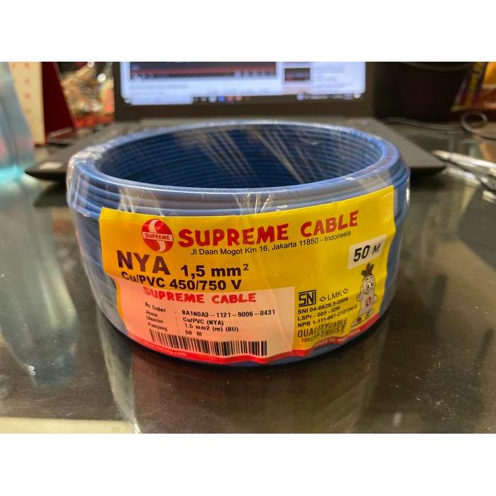 Kabel Nya / Tunggal 1.5 Mm Biru Supreme / 50 Meter / Nya 1,5 Mm