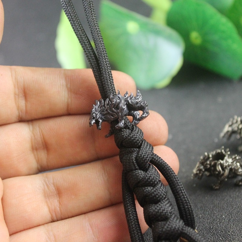 Fantasy Creature Fire Wolf Brass Knife Bead EDC Outdoor Tool DIY Paracord Woven Bracelets