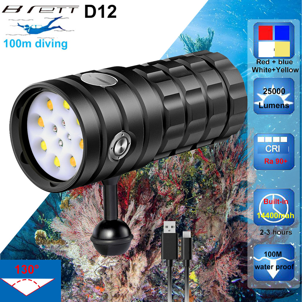 NEW LED Diving Flashlight 8 XHP50 25000Lumens Underwater 100m Waterproof Photography Tactical Diving