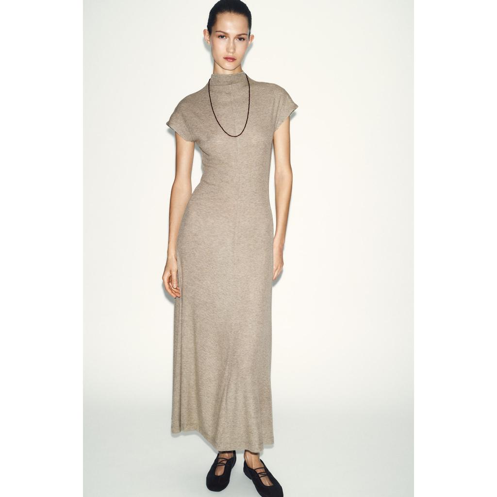 ZARA GAUN MAXI KERAH TINGGI GAUN PANJANG KERAH TINGGI DENGAN LENGAN PENDEK