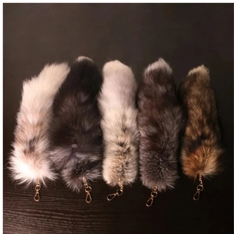New Fashion Wolf Tail Fur Keychains Uni Pendant Car Keyring Holder Key Chains Charm Bag Accessories