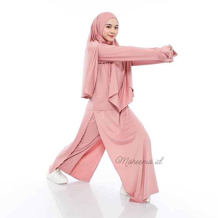 Setelan Baju Olahraga Wanita Muslimah Syari Atasan Celana Hijab Sporty Lari Senam Jogging Bersepeda