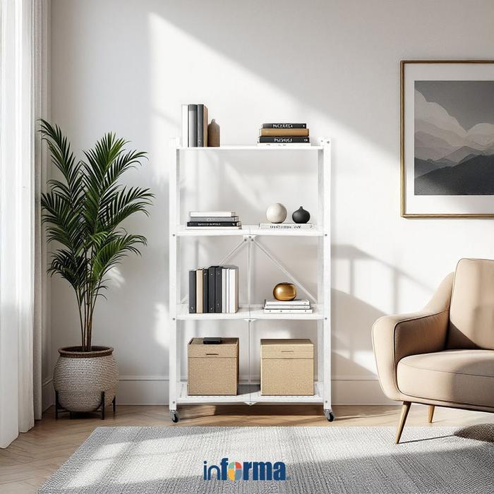 Informa Ollin Rak Besi Lipat 4 Tingkat - Putih Rak Penyimpanan Buku Serbaguna Minimalis Rak Ruang