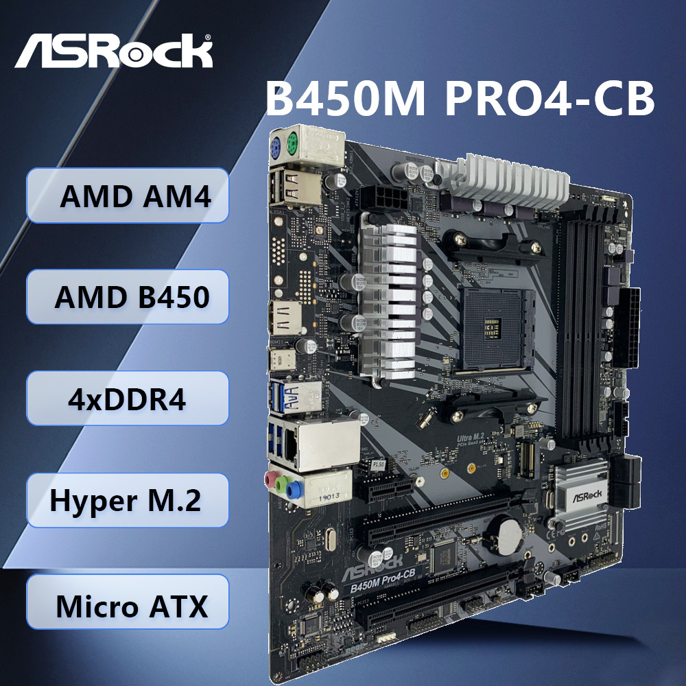 Asrock B450M Pro4-Cb Motherboard Amd B450 Am4 Supports Ryzen 5 5600 5500 7 5700G 3700X 3200G Cpu