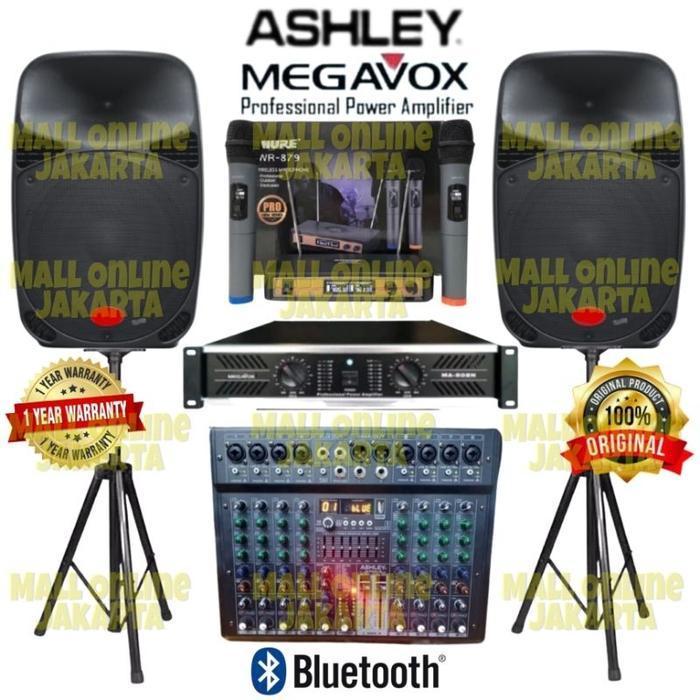 Speaker aktif 15 inch Paket sound system Ashley 8 channel power - Shure