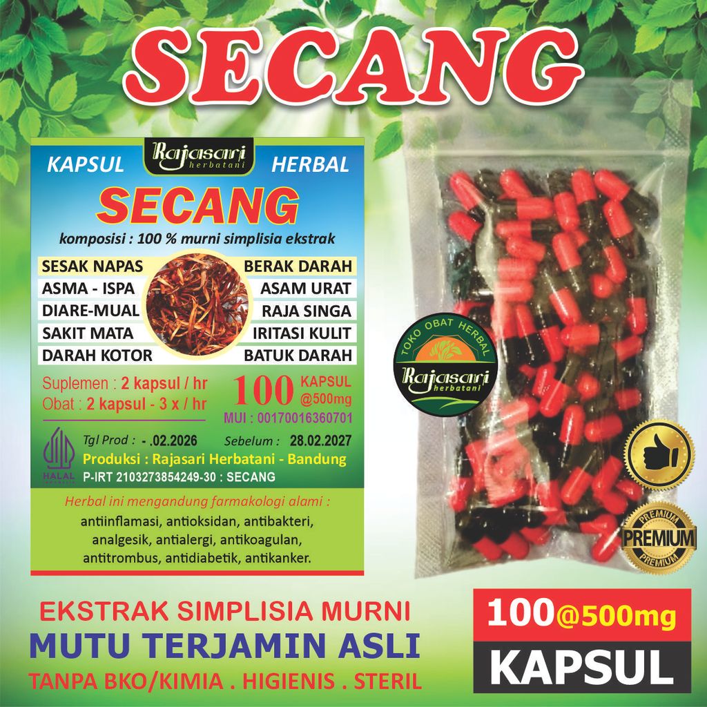 Kapsul Ekstrak Herbal KAYU SECANG RAJASARI - 100 Kapsul @500mg - Komposisi 100% Simplisia Asli Murni