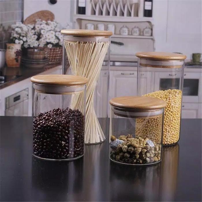 JAR TOPLES KACA KEDAP TUTUP KAYU MEDIUM