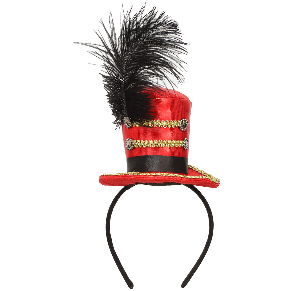 Circus Ringmaster Costumes Mini Top Hat for Adult Girls Vintage Fascinator Hats Feather Cap Headband