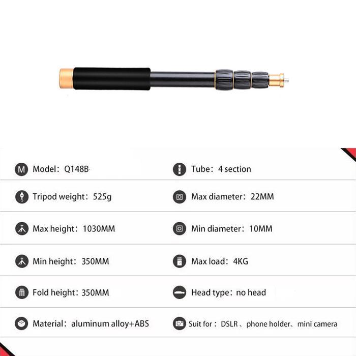 QZSD Monopod Q148B - Premium Monopod Tongsis DSLR Mirrorless Camera