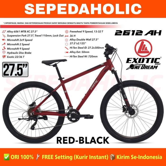 Sepeda Gunung MTB EXOTIC 2612 AH BY PACIFIC Alloy 18 Speed Rem Hidrolik Garansi Resmi - Red Black