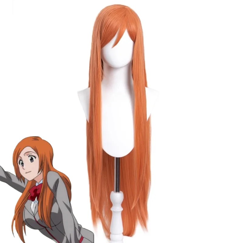 Anime Bleach Inoue Orihime Cosplay Costume Hair Headwear Super Long Orange Comic Wigs
