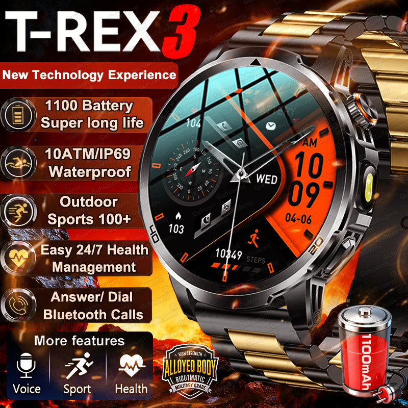 2026 New Military 1100mAh Battery Smart Watch 1.7" AMOLED Screen Compass GPS Flashlight Bluetooth