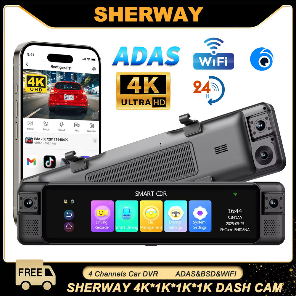 4K Dash Cam 4 Channel 360 Rearview Mirror Dashcam Front Left Right Rear ADAS Dash Camera for Cars