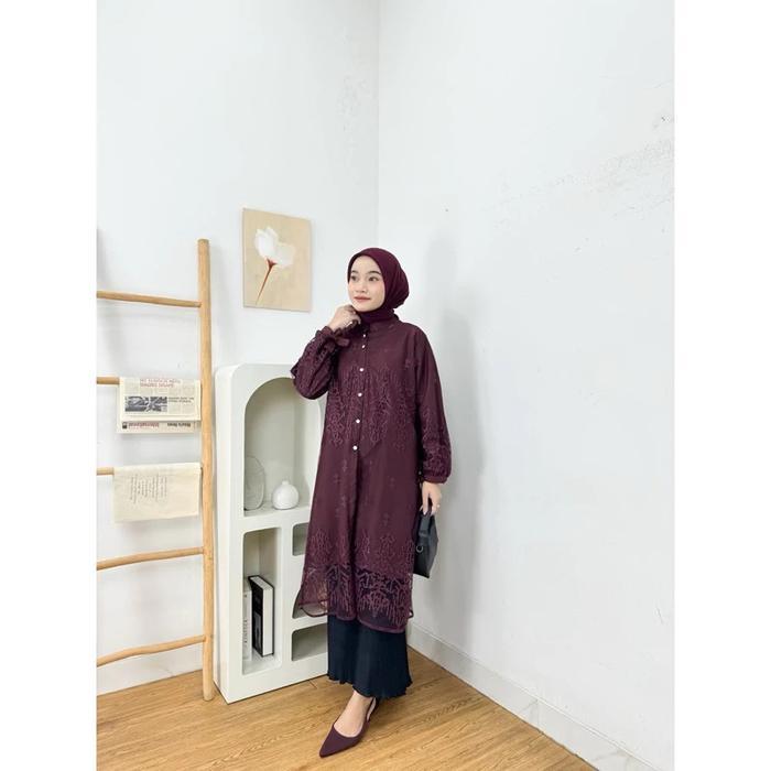 Allina Tunik Silk mix Brukat Baju Atasan Tunik Brukat Modern Simple Atasan Kondangan Brukat BUSUI