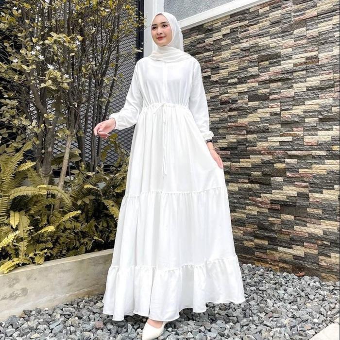 Ellen Gaun Gamis Wanita Terbaru Putih Polos Muslim