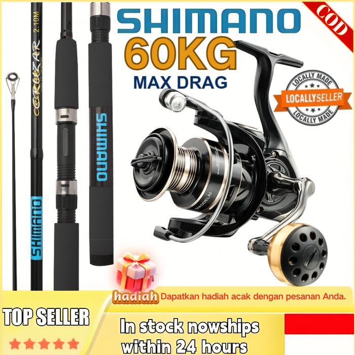 SHIMANO New Paket Lengkap Joran & Reel Spinning Combo Premium Set Alat Memancing Lengkap