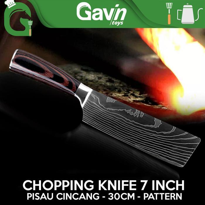 Pisau Golok Daging Chopping Cleaver Knife Chef 30Cm Damascus Pattern