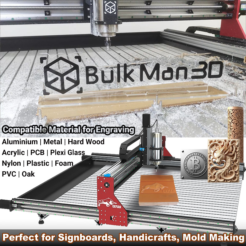 BulkMan3D OXMAN Ultra 4-Axis CNC Router with Closed-Loop SFU1610 Ball Screw Dual Rails Mach3 Control