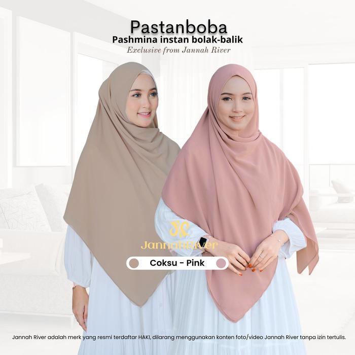 Pastanboba Pashmina Instan Bolak-Balik 1 Jilbab 2 Warna Jannah River Bahan Ceruty Baby Doll Premium