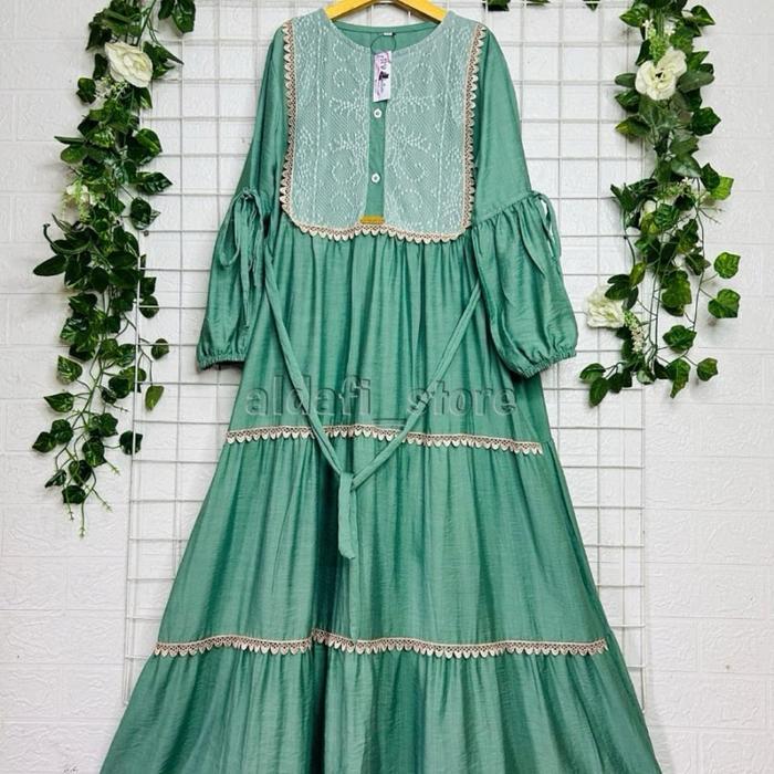 Gamis Renda Anak Remaja Tanggung/Gamis Renda Linen Brukat Anak Tanggung Tbk