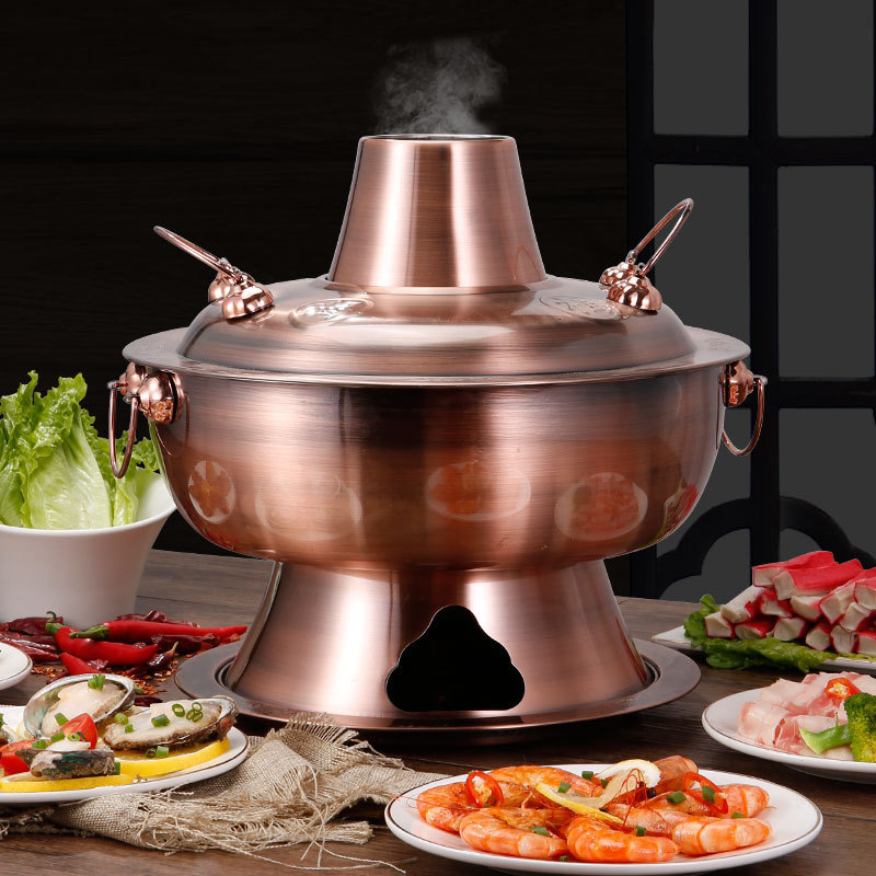 Discount Thickened Stainless Steel Charcoal Chinese Copper Hot Pot Old Beijing Style Cookware Set
