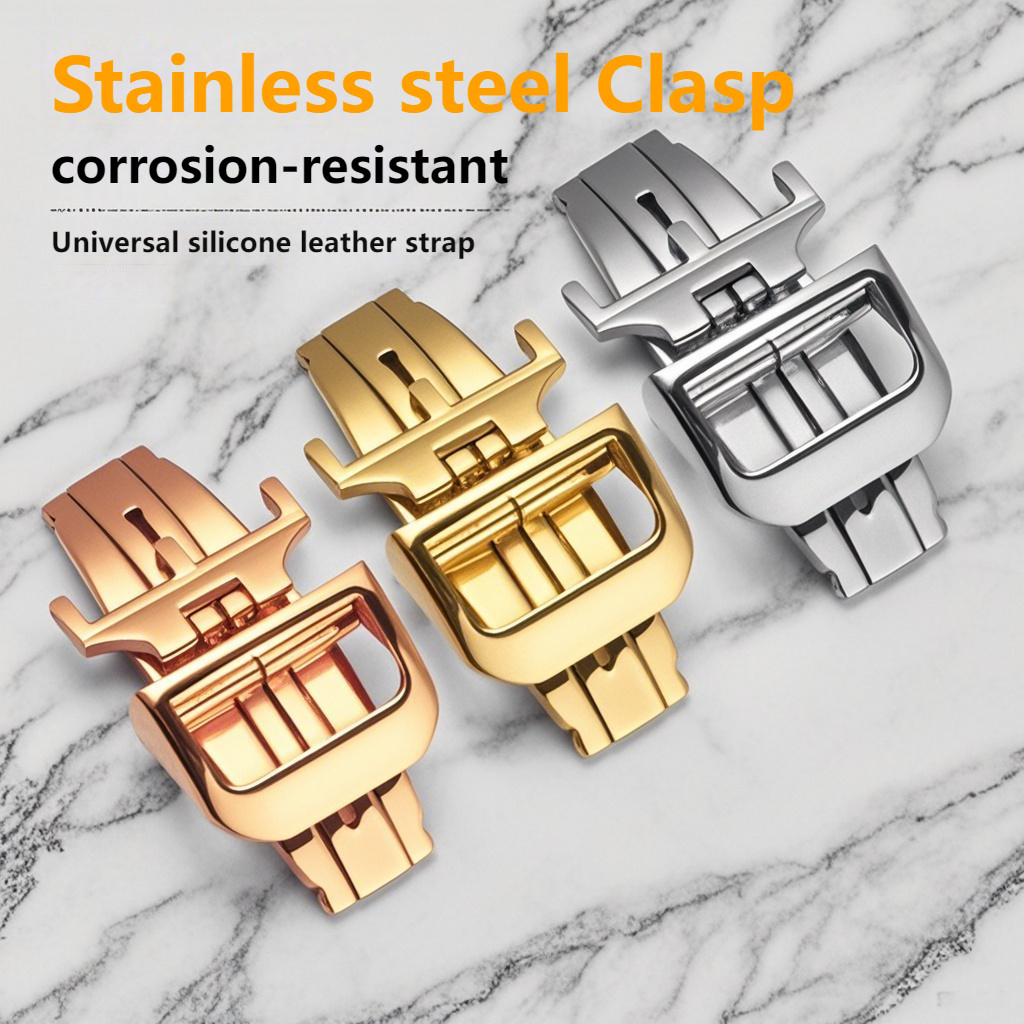 316L Stainless Steel 18mm Butterfly Clasp For Jaeger LeCoultre Master Leather Watch Strap Rose Gold