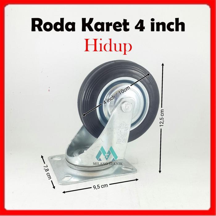 "New" Roda Troli 4 inchi 1set(4hidup) Roda Karet/Etalase/Gerobak/Trolley 4inchi