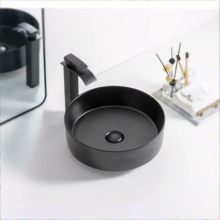 Wastafel K539 Black Wastafel Bulat Mangkok diatas Meja Hitam Keramik