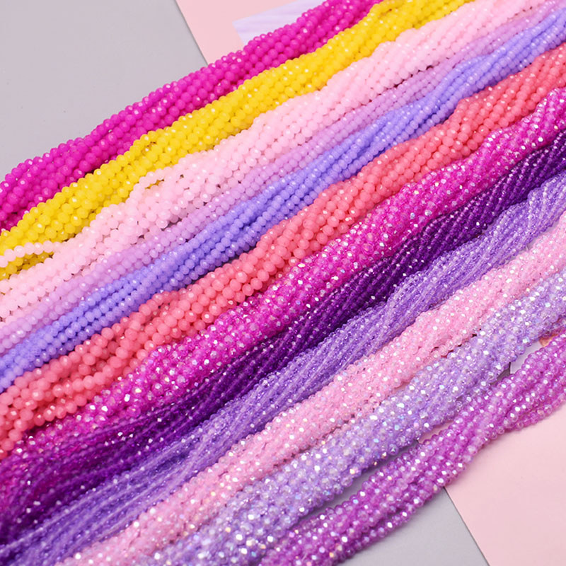 1 2 3 4mm Rose Red Dyeing Rondelle Crystal Glass Beads Flat Faceted Loose Spacer Glass Beads for