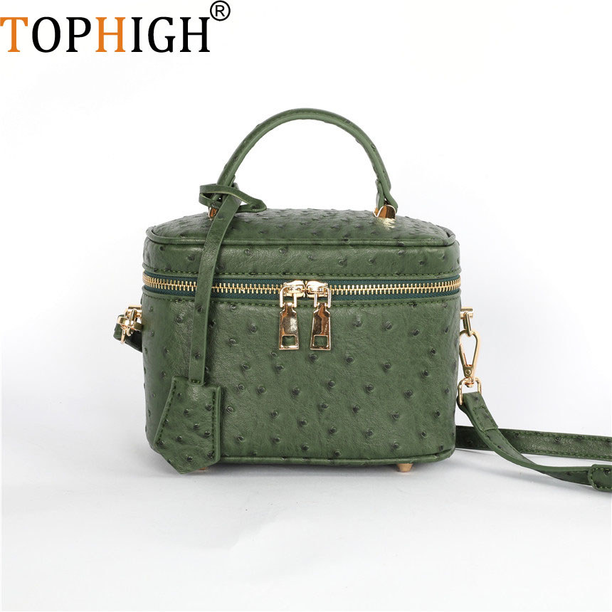 TOPHIGH Custom Design Round Green Ostrich Leather Box Bag For Women 2025 Retro Bucket Tote Bag Snake