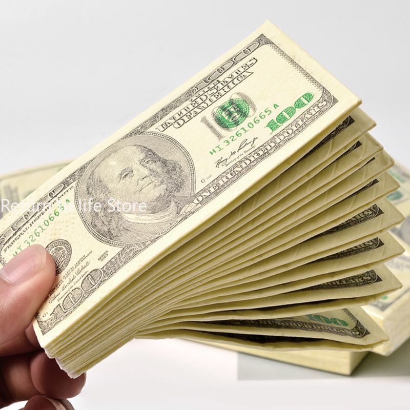 Funny Dollar Pattern Tissue Paper Disposable Towel Pure Wood Portable Money Napkin Handkerchief