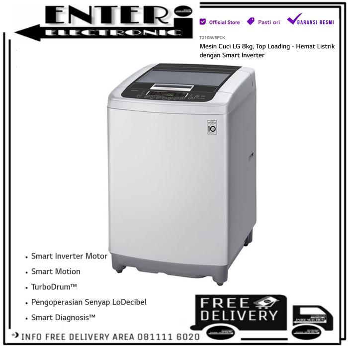 LG T2108VSPCK - MESIN CUCI 1 TABUNG LG SMART INVERTER 8 KG T2108 VSPCK