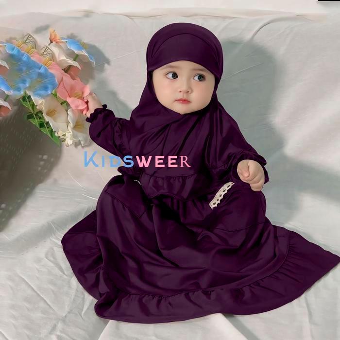 Gamis Bayi Perempuan Newborn Almeera 0-4 bulan 6-12 bulan 12-18 bulan Baju Muslim Anak free hijab