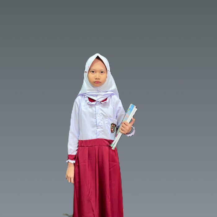 Seragam Sekolah SD Anak Perempuan Merah Putih Model Gamis Syar'i Free Kerudung / Gamis Muslim