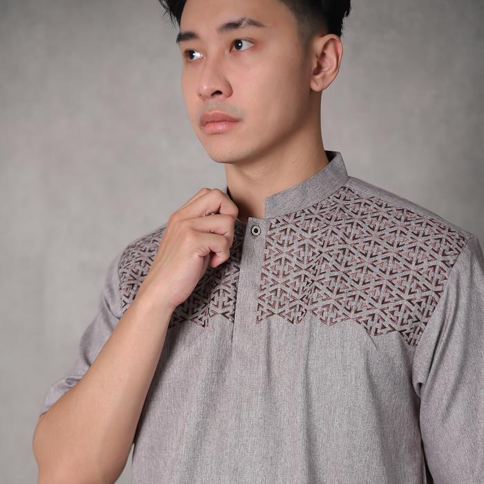 baju koko kemko pria muslim lengan pendek warna hitam krem coklat abu biru motif bordir original