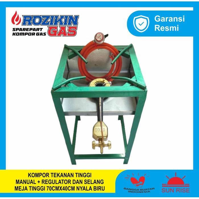 Kompor Tekanan Tinggi Solid 328/5B Manual + Regulator Selang dan Meja Tinngi 70 cm lebar 40 cm nyala