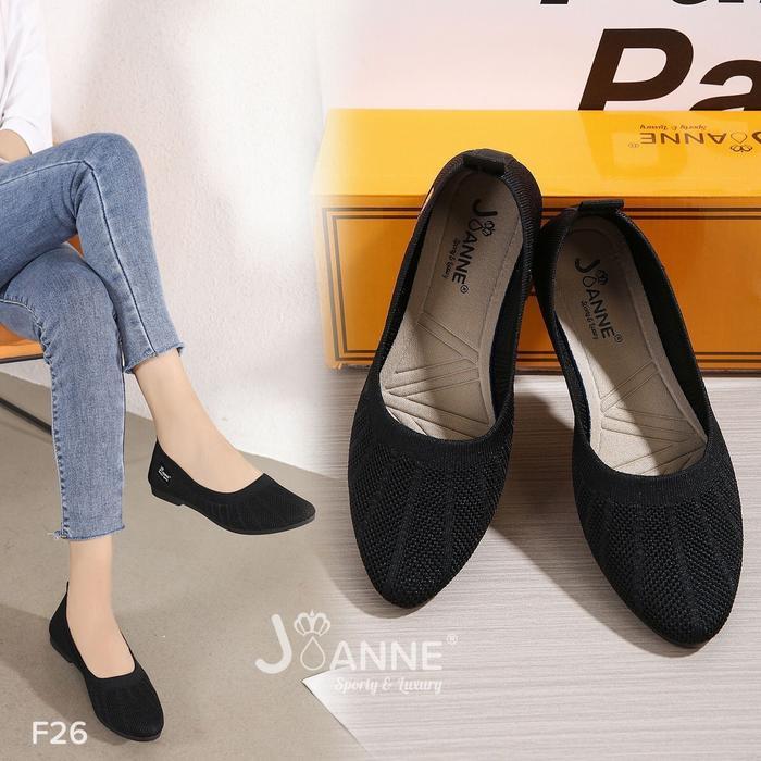 JOANNE Flyknit Flat Shoes Black Sepatu Wanita F26