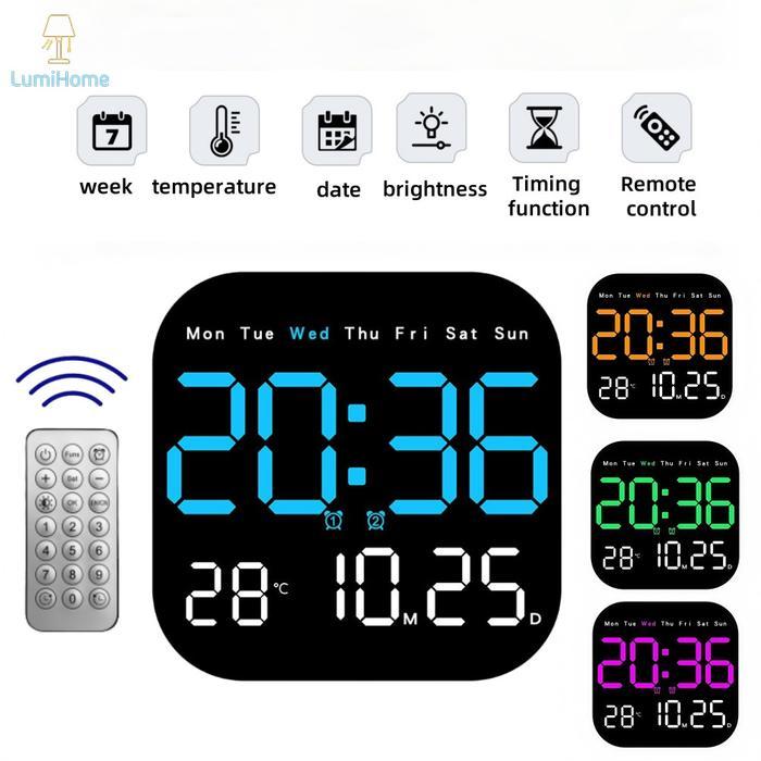 Jam Digital LED Meja & Dinding Alarm, Tanggal, Hari, Suhu, Dimming USB/Baterai