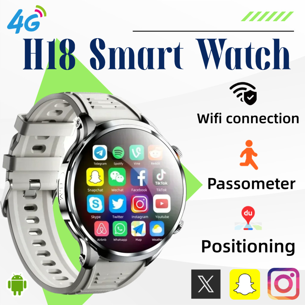 New H18 Android Smartwatch 1.95-inch AMOLED Blue Light Filter Bluetooth Call GPS+GLONASS Dual