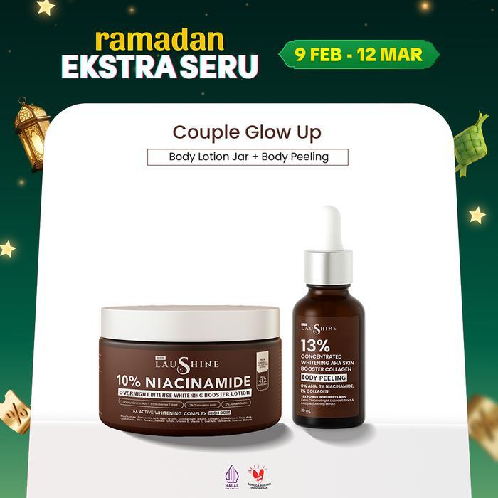 Laushine - 2 Glow Series - Paket Bundling Body Lotion Jar + Skin Booster Body Peeling - 9D