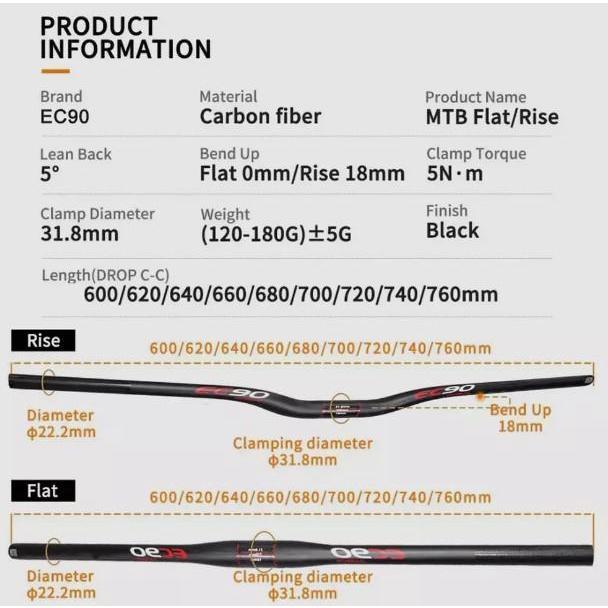 HANDLEBAR MTB EC90 CARBON STANG MTB FLAT RISER STANG