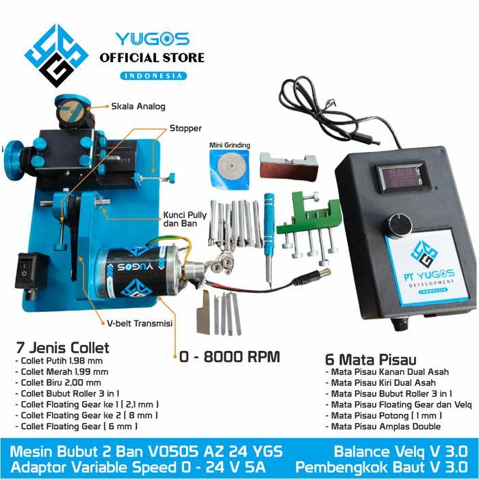 Mesin bubut mini 4 WD V0505 YUGOS Development Power Supply Digital Drat Ulir X dan Y 0,5 mm