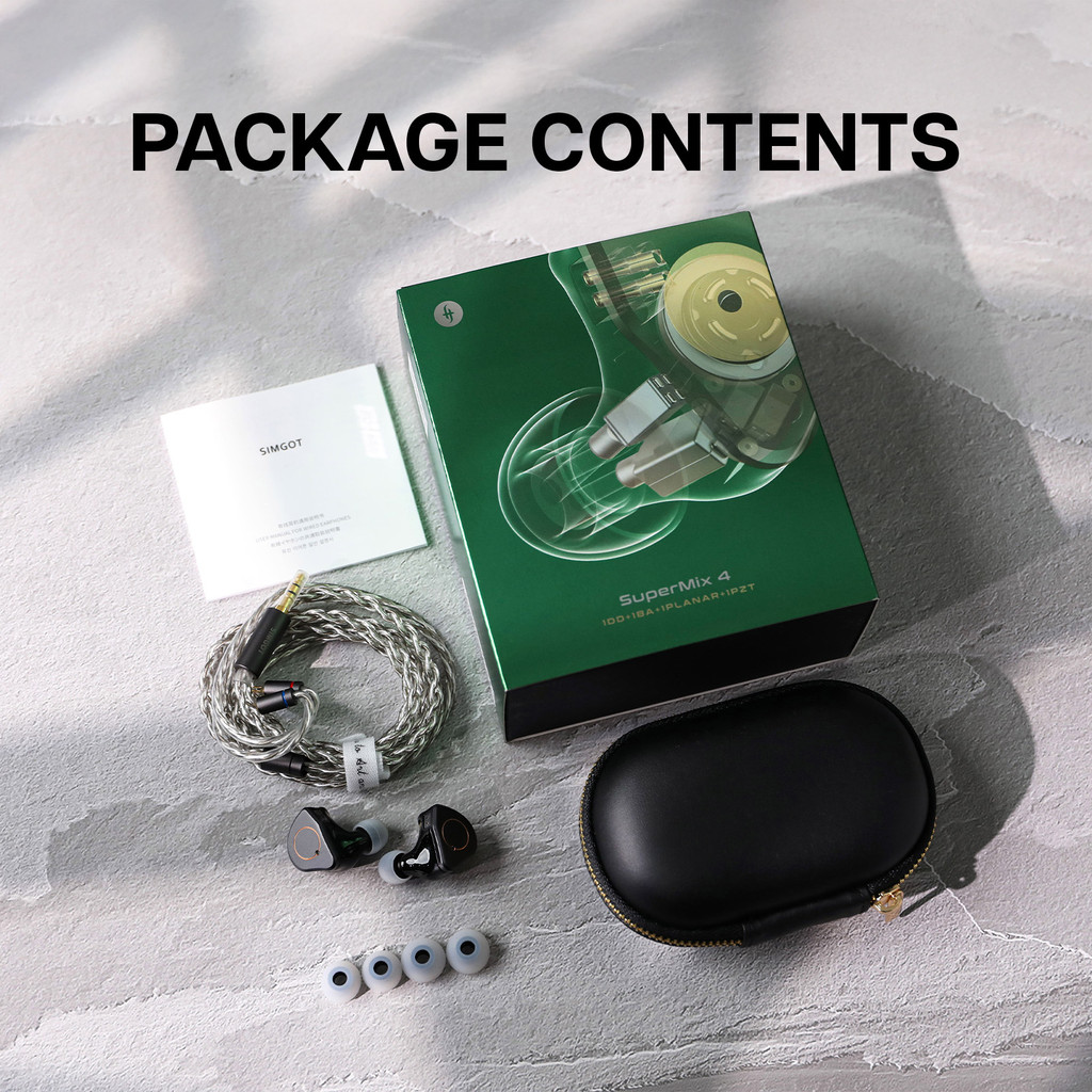 SIMGOT SuperMix 4 1DD+1BA+1Planar +1PZT Hybrid Drivers HiFi Earphone Wired with Oxygen-Free Copper
