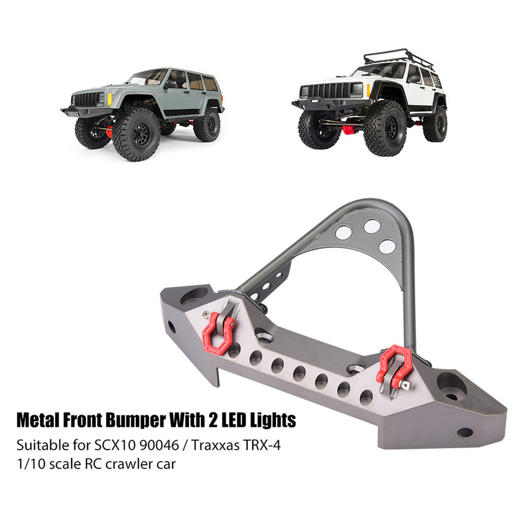 Metal Front Bumper With 2 LED Lights for Traxxas -4 1/10 Scale RC Crawler Car RC Front Bumper RC