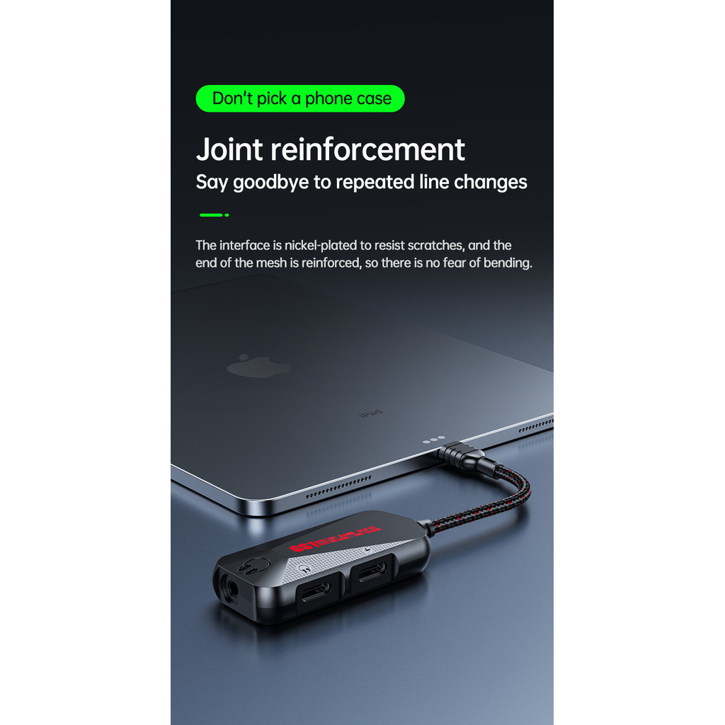 Plextone GS1, 3 in 1 Type-C Gaming Adapter, USB-C to USB-C/3.5mm Audio Converter with 60W Charging,