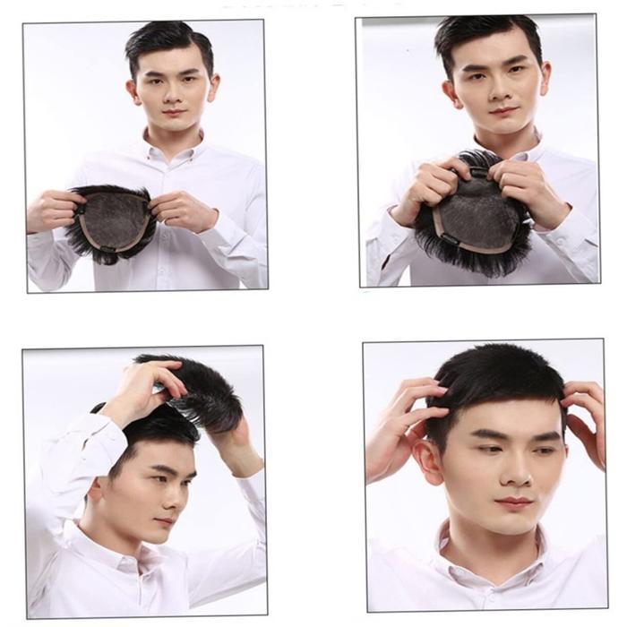 Wig Penutup Botak Pria Rambut Palsu Pria Rambut Simulasi Penutup Botak Depan Toupee Botak Pria