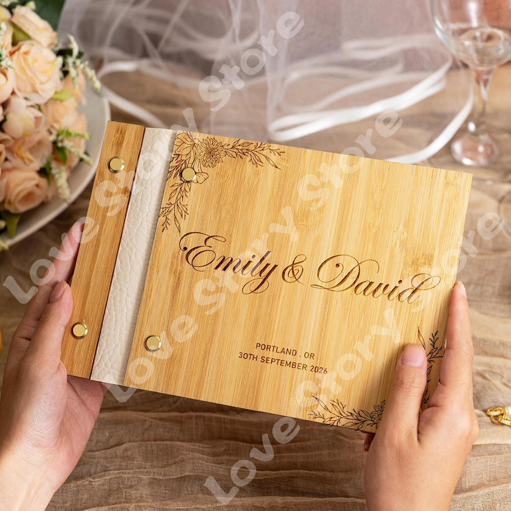 Personalized Guest Book Wooden Messages Signature Book Wedding Favors Engagement Party Photobooth