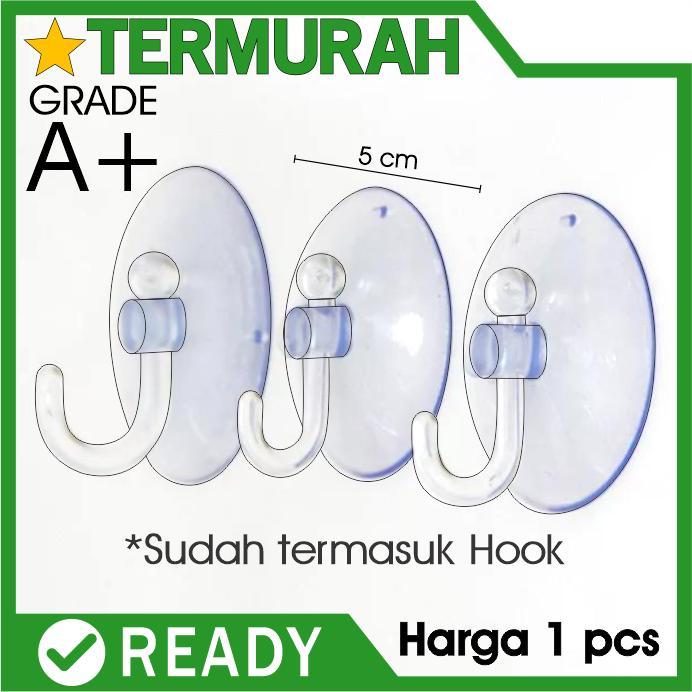 Kop Kaca cop Tempelan Karet Bening hook Cantelan Alat Kaitan 50mm 5cm