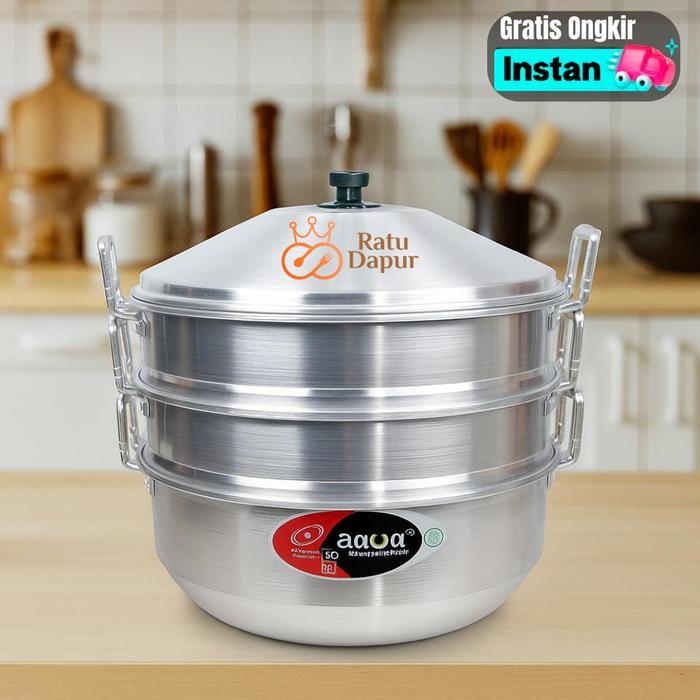 Dandang Langseng Susun 3 Aluminium Maspion Jawa 33 36 40 cm Panci Kukus 3 Tingkat Steamer Kue Dimsum