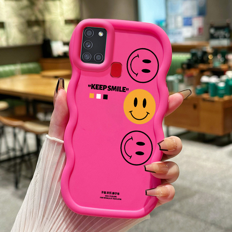 Casing Untuk Samsung A21s Case Casing Emoji tas pola HP Cesing lunak Silikon Softcase Macaron Kasing